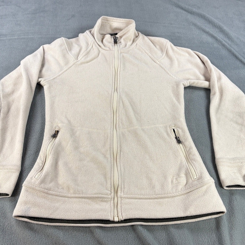 REI Co-op Womens Cream Full Zip Fleece Jacket Mock Neck Hiking Layer Medium